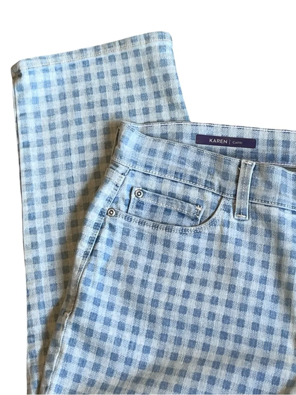 NYDJ Women’s Sz 8 Blue Gingham High Rise Karen Capri Denim Jeans Stretch - Picture 5 of 16